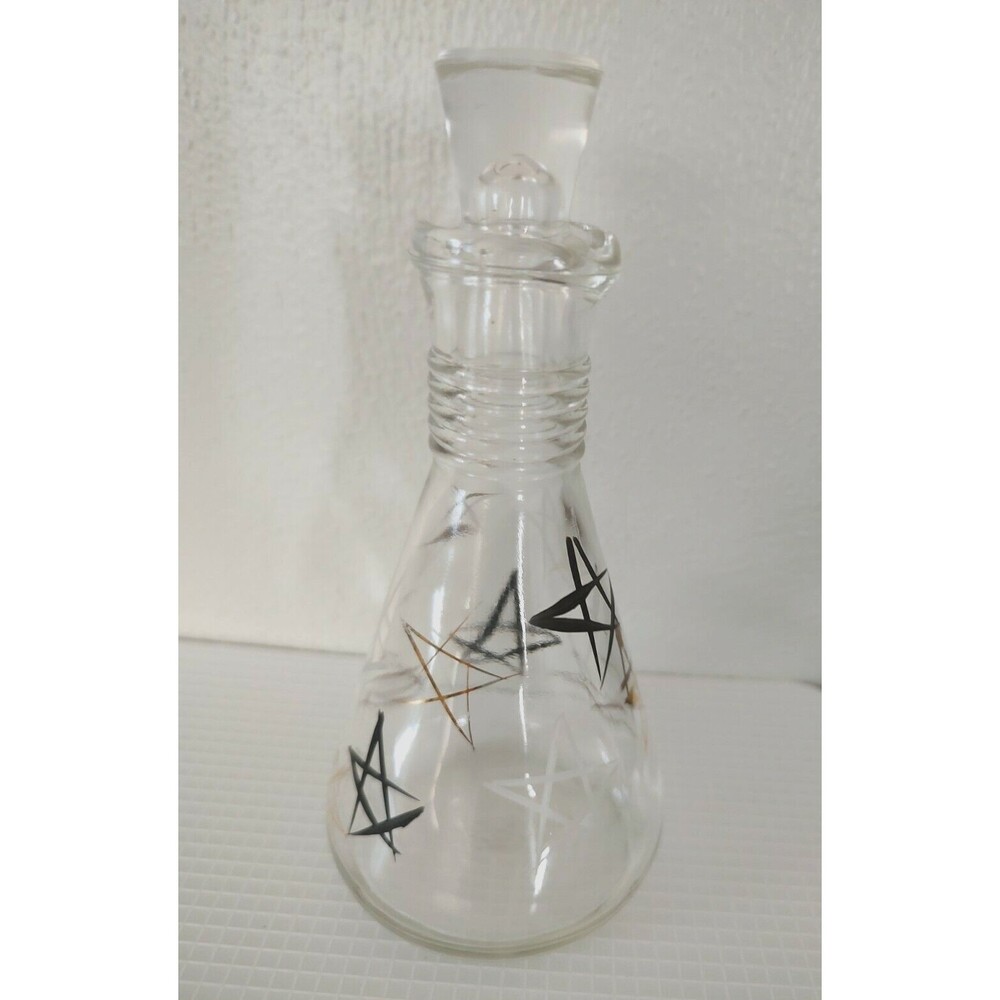 Vintage Starburst Oil & Vinegar Cruet Bottles w/ Glass Stopper 6"